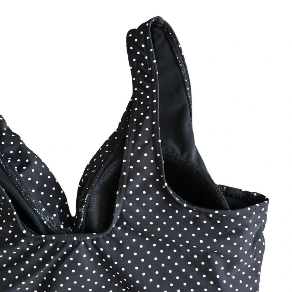 Miracle suit Black Polka Dot Marais Knot Front Swim Dress Size 16W - Picture 3 of 5